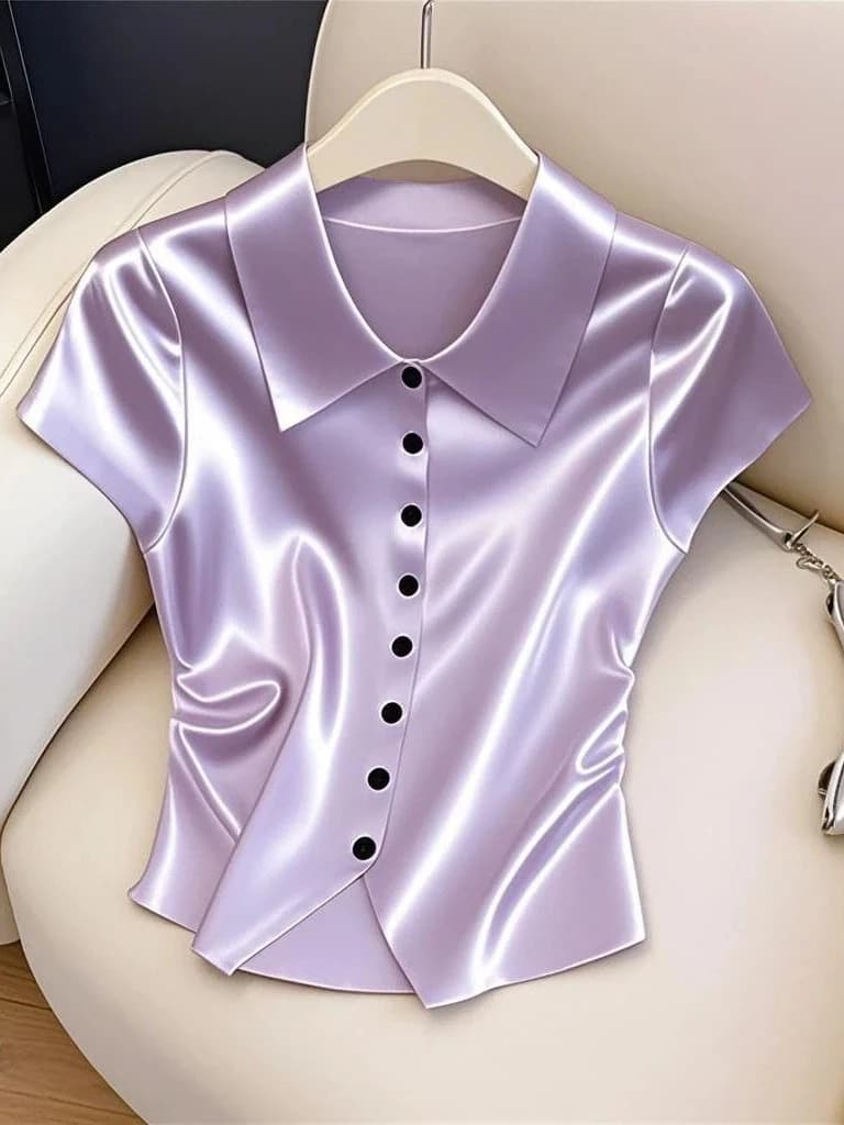Stylish Elegant Slimming Neck T-Shirt Women's Fashionable High-End Feel Summer New Arrival Polyester Short Sleeve Shirt
