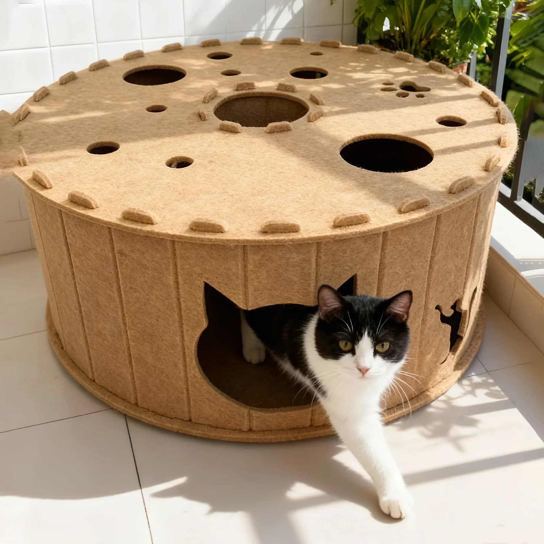 Felt Round Multi-Hole Cat Bed Cat Cave Play House Hiding House Pet Resting Nest Home Pet Supplies Household Cats Furniture Gifts