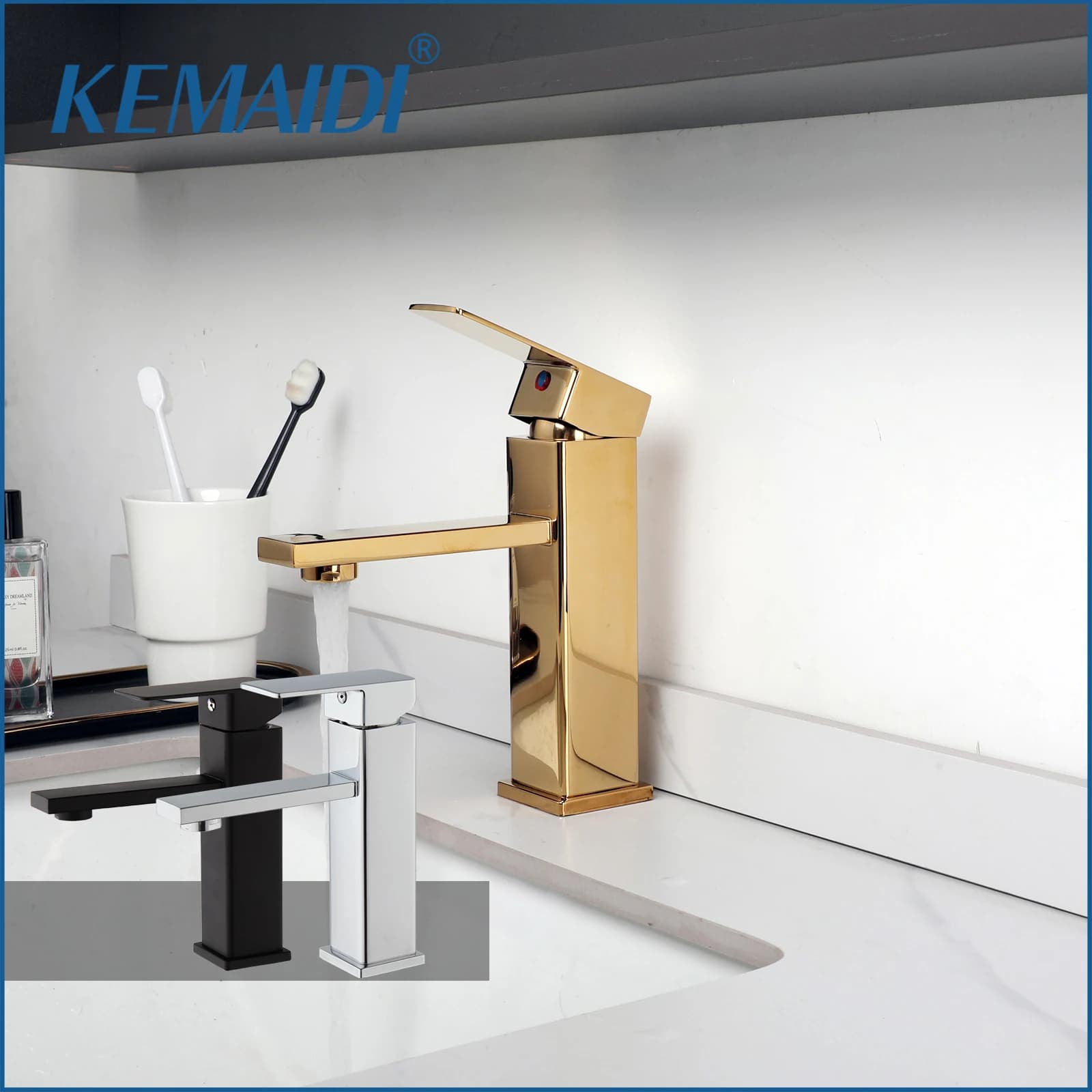 KEMAIDI Gold rubinetto per lavabo da bagno rubinetto per lavabo monolivello miscelatore per acqua calda e fredda rubinetto per lavabo rubinetti per lavabo montati sul ponte beccuccio per flusso
