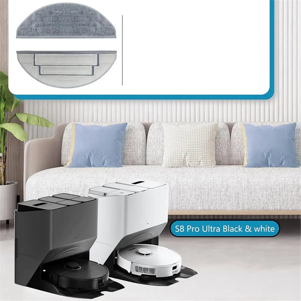 ABPO 6 Pezzi Panni di Ricambio per Robot Aspirapolvere Roborock S8 Pro Ultra, Panno Doppio Sonico in Microfibra Riutilizzabile