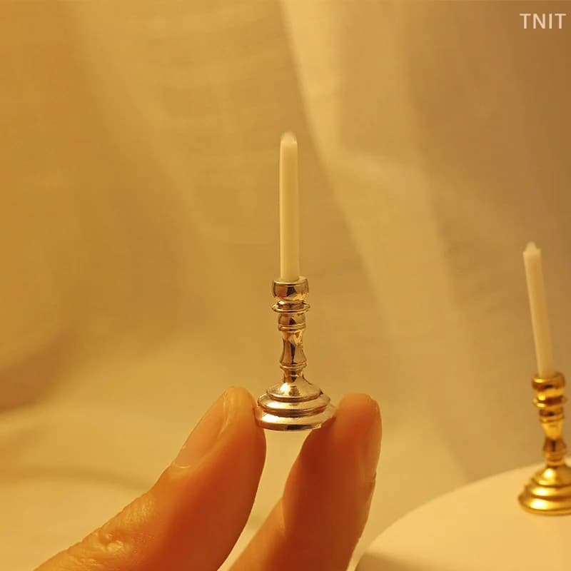 [J] 1Pair 1:12 Dollhouse Miniature Candle Holder Candlestick Candelabra Model Home Decor Toy Doll House Accessories