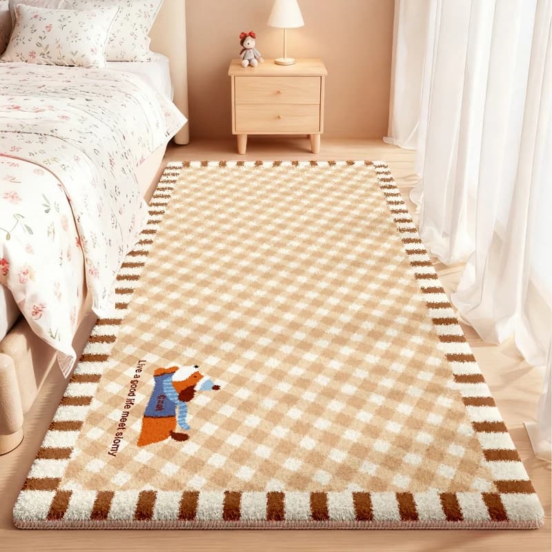 Tappeti con motivo scozzese per soggiorno Arredamento camera da letto in stile moderno Tappeto in peluche Tappetino da comodino antiscivolo spesso Tappeto morbido e soffice