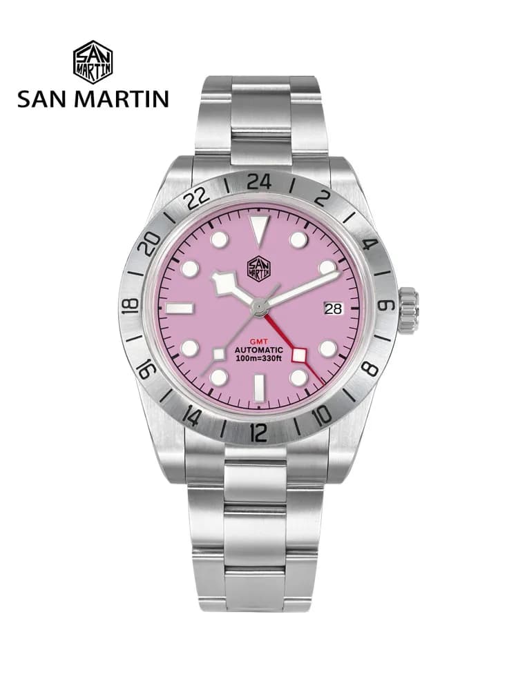 San Martin quadrante rosa BB GMT NH34 39mm classico orologio da uomo d'affari di lusso meccanico automatico zaffiro impermeabile Relojes SN0054