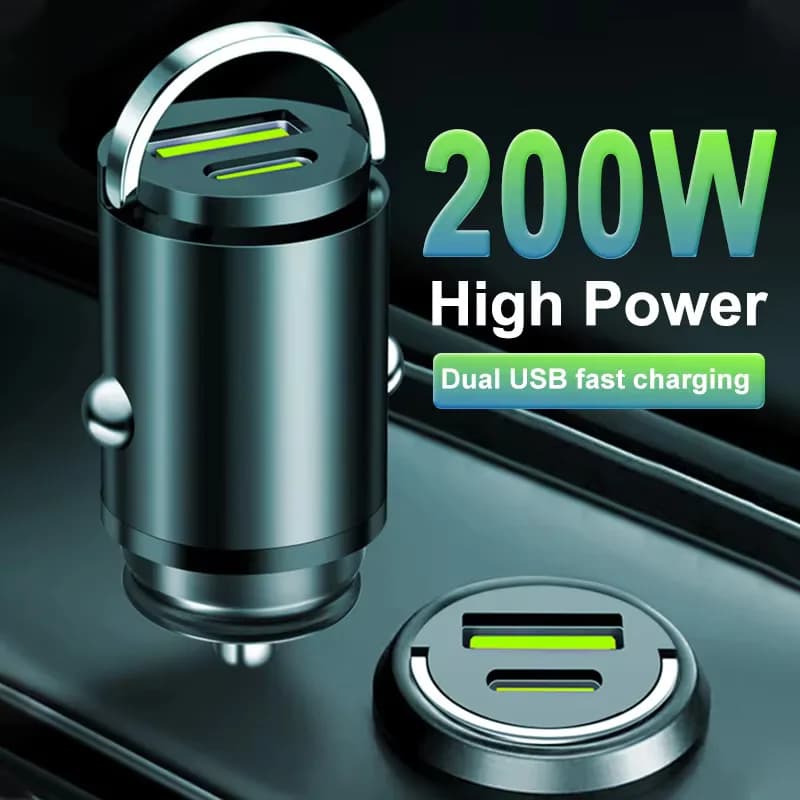 Caricabatteria rapido invisibile per auto da 200w adattatore per accendisigari per auto a ricarica super veloce mini caricatore per auto portatile