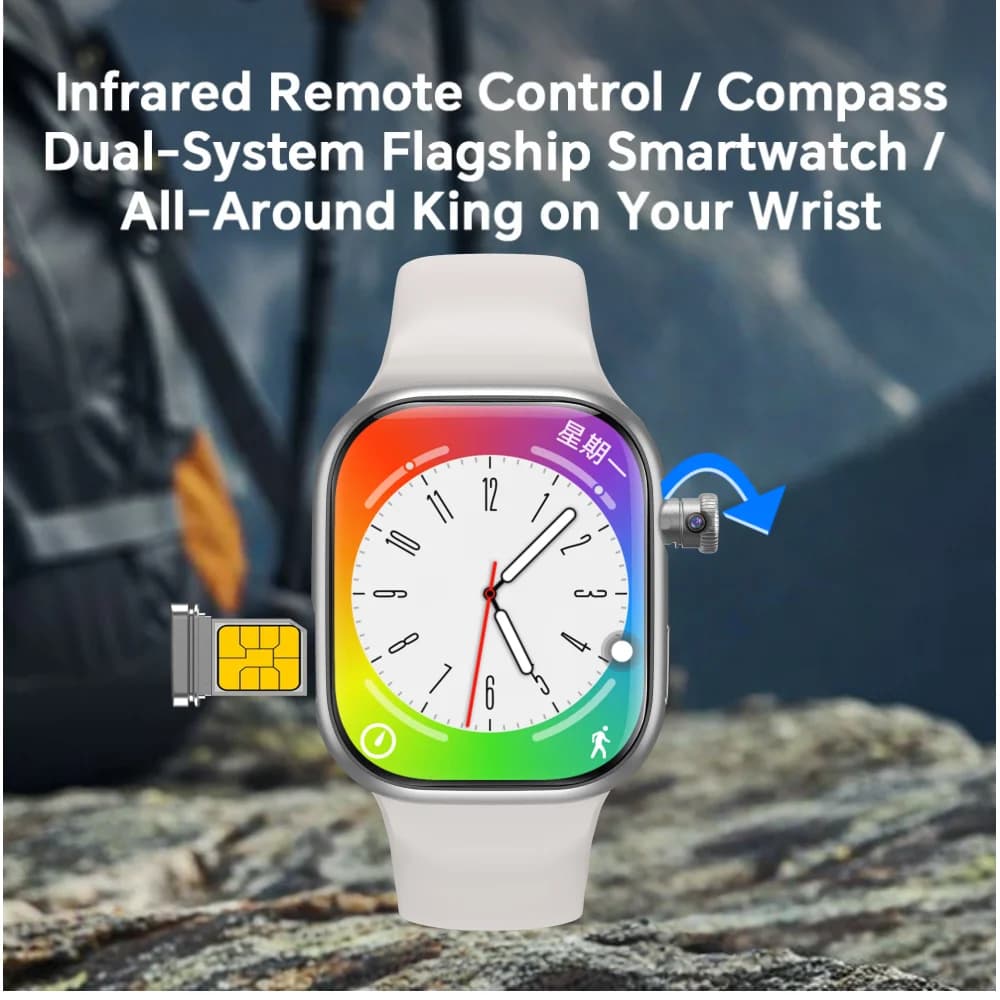 Smartwatch Microwear Watch 11 Ai U4A con display AMOLED da 2,29 pollici, riconoscimento delle impronte digitali, fotocamera rotante, GPS, WIFI e slot per SIM.