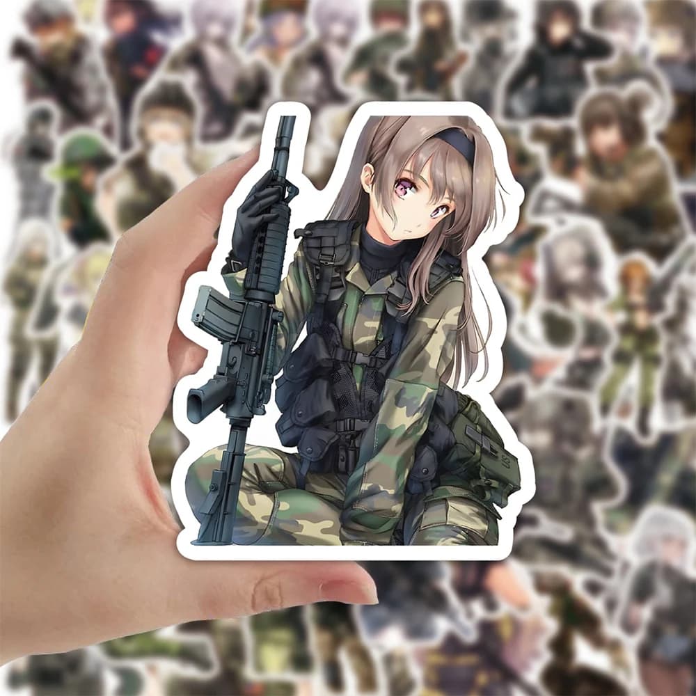10/30/50pcs Camouflage Soldato Femminile Del Fumetto Adesivi Cute Anime Ragazze Decalcomanie Cassa Del Telefono Notebook Luaggge PVC Graffiti adesivo