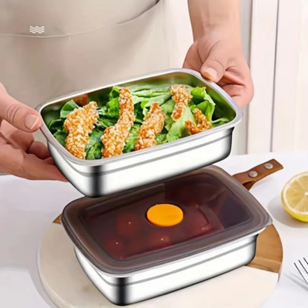 Stainless Steel Camping Lunch Box Sealed Large Capacity Bento Box Leak-proof Refrigerator Freezer Storage Box Camp Supplies