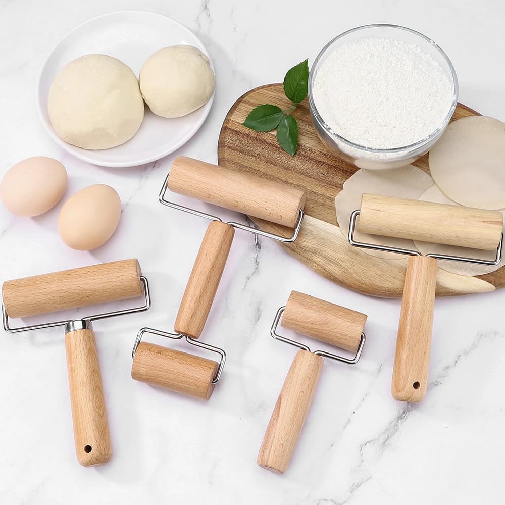 Wood Rolling Pin With Handle for Baking Dough Roller Pastry Pasta Pizza Roller Kitchen Utensils