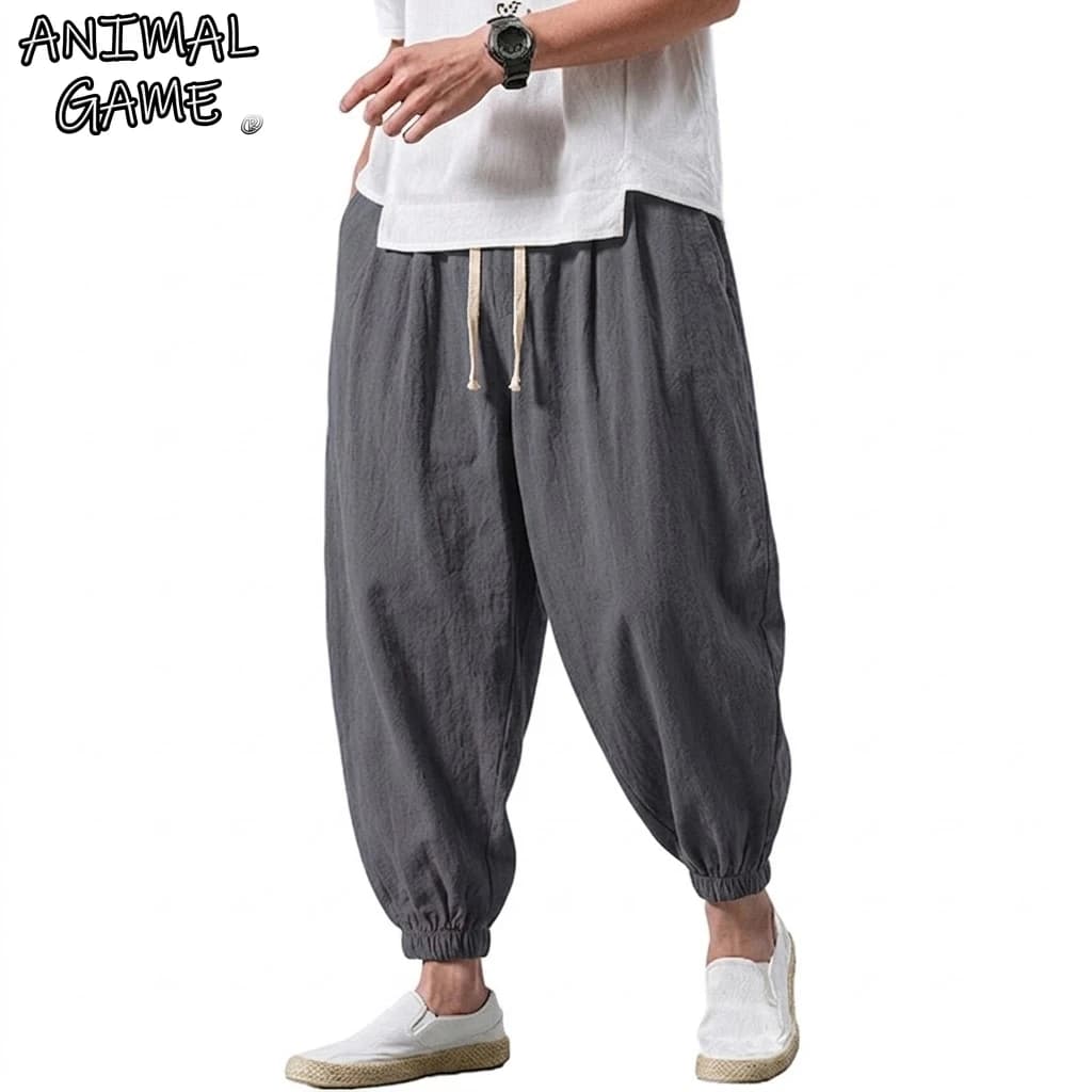 Pantaloni Harem da Uomo, Larghi in Cotone e Lino, Pantaloni Yoga Tinta Unita, Pantaloni Sportivi Jogger, Casual Baggy da Uomo, per Palestra ed Escursionismo