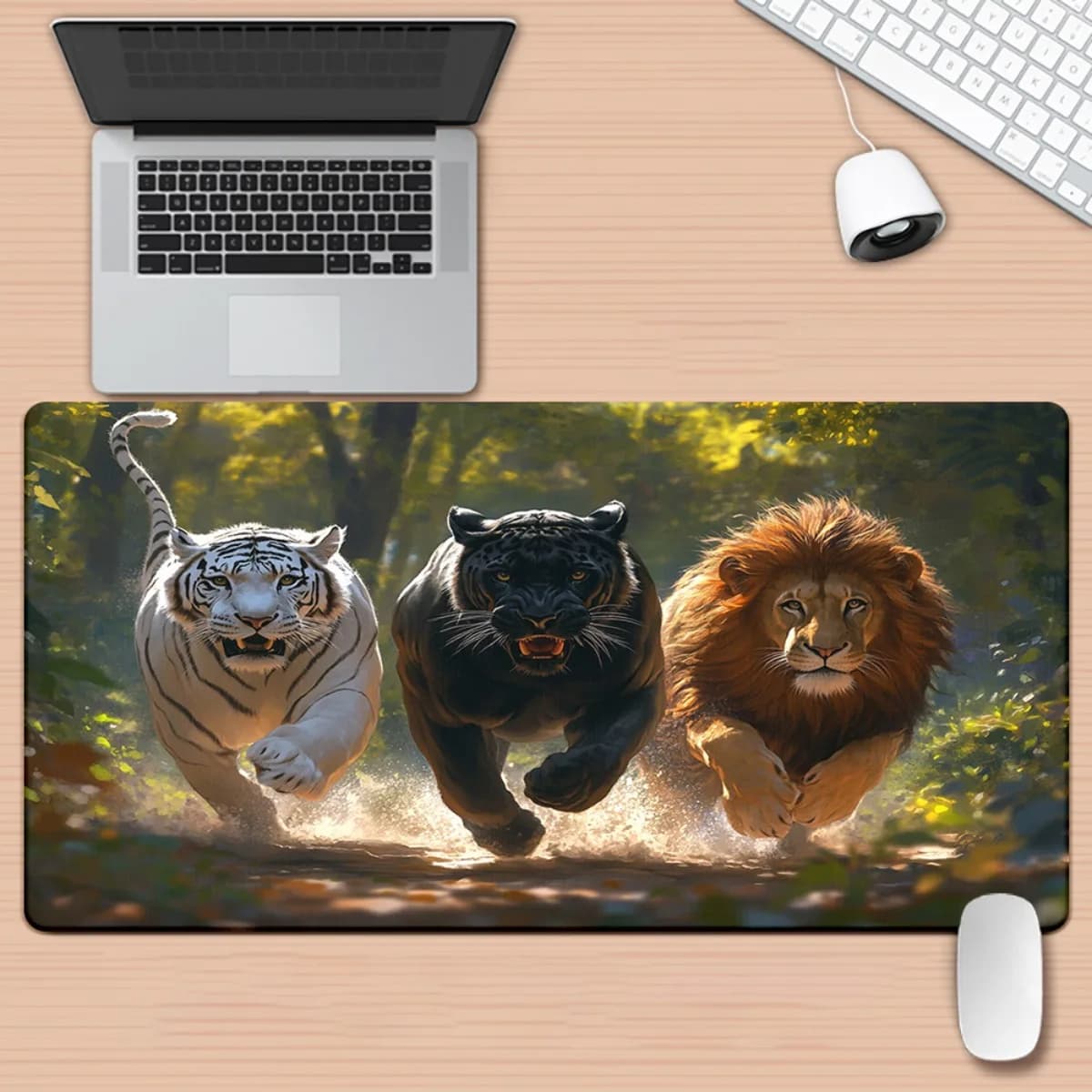 Tappetino per mouse da gioco con immagine di leone e tigre - Tappetino da scrivania stampato in HD per tastiera, ufficio o configurazione di gioco per PC
