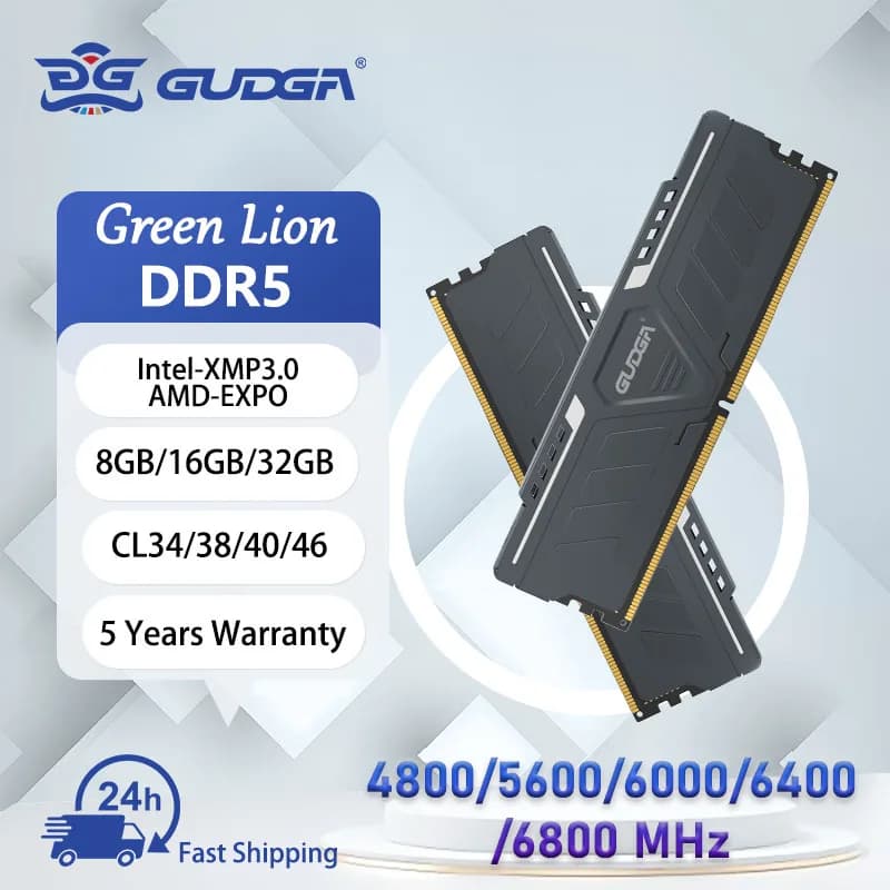 RAM GUDGA DDR5 8GB/16GB/32GB 4800-6800MHz UDIMM for Desktop with Aluminum Dissiper for Computer from Gaming Fai-da- ♪