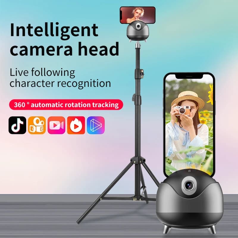 Treppiede con tracciamento automatico del volto 360 ° Supporto per telefono con rotazione intelligente con telecomando e controllo gestito per Tiktok Live, Vlog