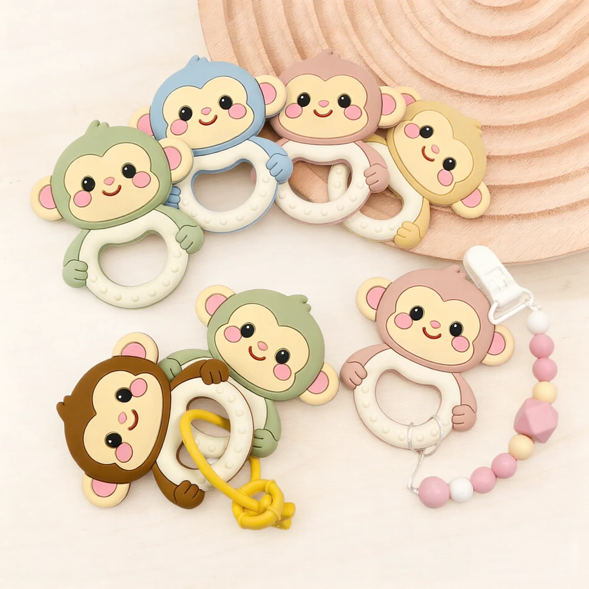 1pc Silicone Massaggiagengive Food Grade Ciuccio Catena Che Fa Scimmia Del Fumetto Giocattoli Sensoriali per I Più Piccoli Animale Del Silicone Giocattoli Lenenti