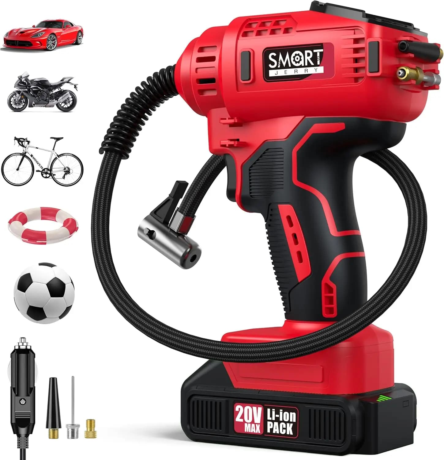 Compressore d'Aria Portatile 20V/12V a Doppia Alimentazione, Pompa Senza Fili 150 PSI con Arresto Automatico per Auto, Moto e Biciclette