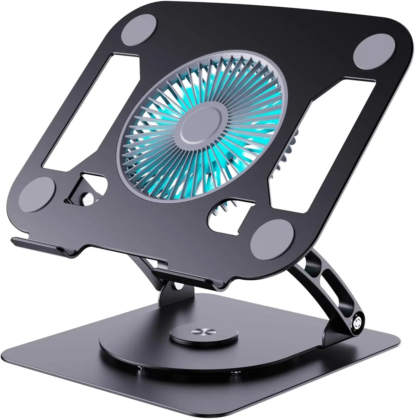 3 Speed Laptop Cooling Support, Adjustable Height and Angle, 360° Swivel Base, Carbon Steel Frame for Laptop up to 16 Inch - Black