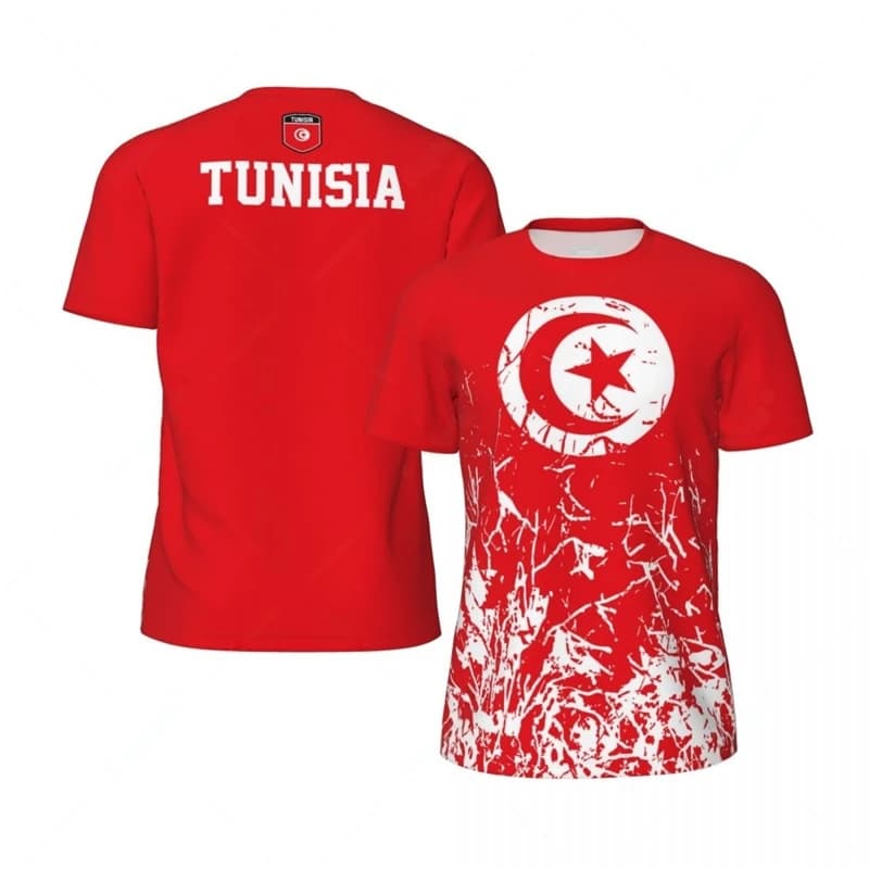 T-shirt da uomo con bandiera tunisina, alla moda, estiva, con stampa 3D dell'emblema nazionale, sportiva, ad asciugatura rapida, per genitori e figli, traspirante