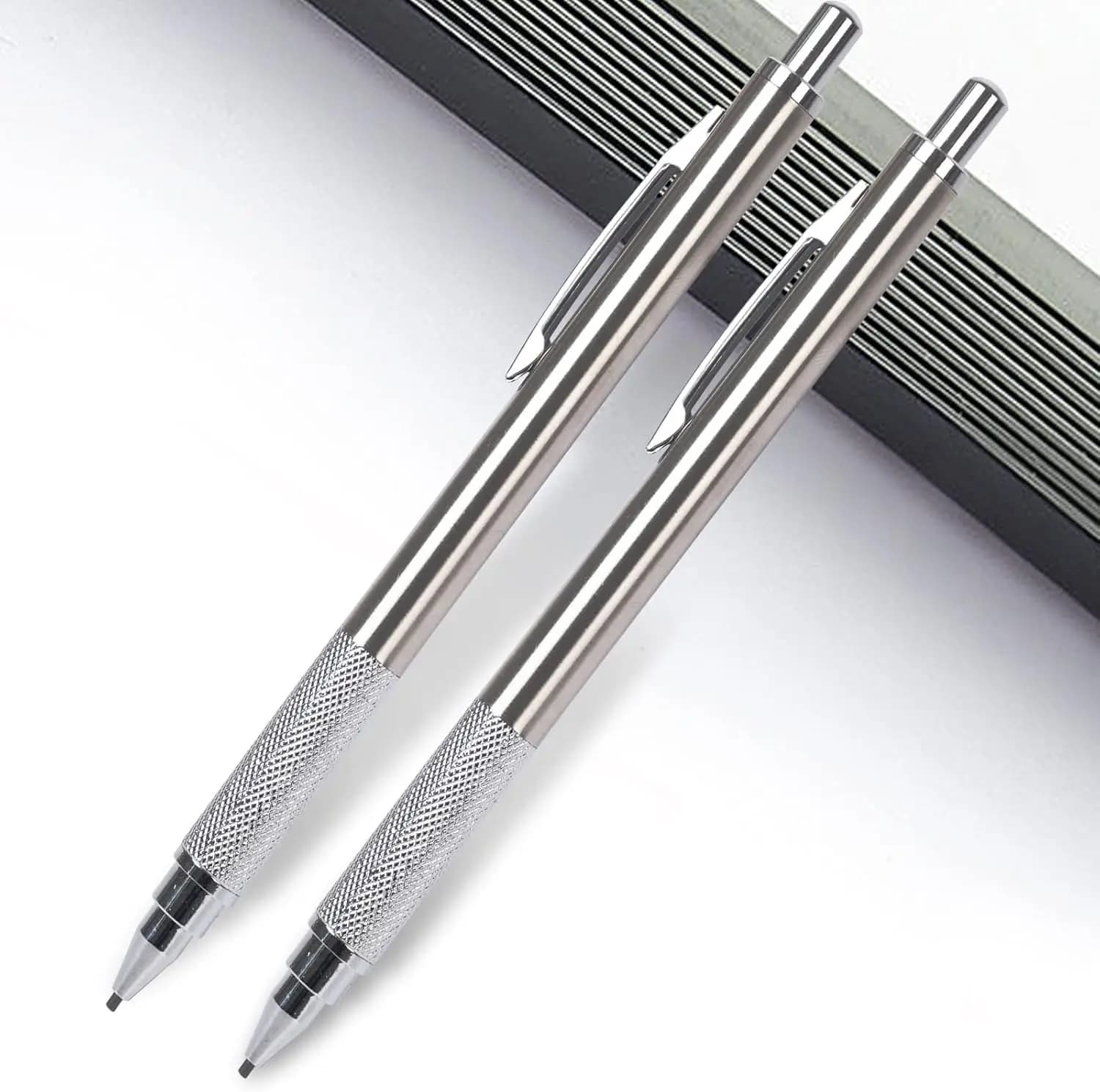 2 Pack 0.7 mm Mechanical Pencil Set 4 Tubes Lead Refills 2 Erasers Metal Mechanical Pencils Drafting Pencil Drawing Carpenter