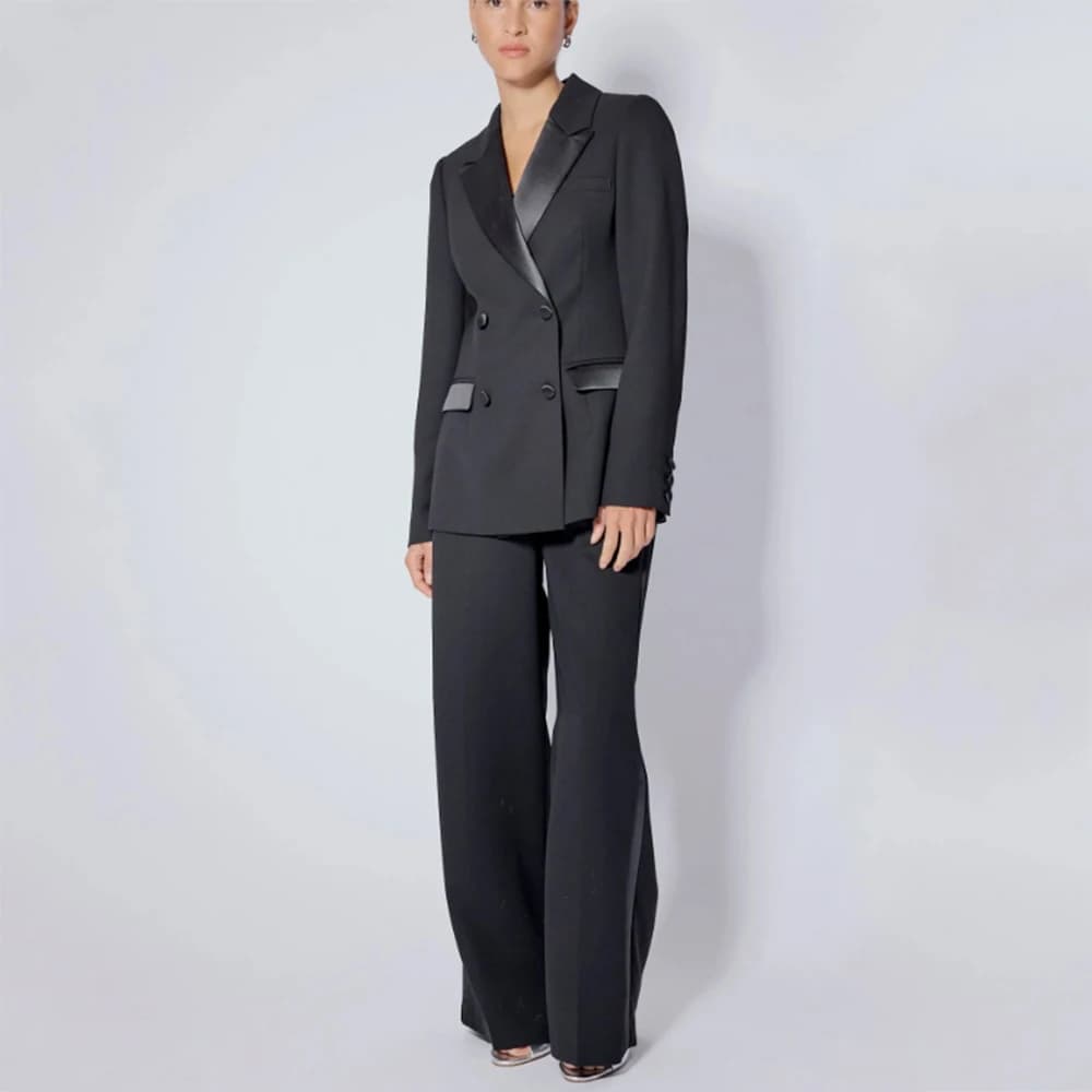 Luxury Women 's Suit 2 Pieces Jacket Pants Sets Double Breasted Peak Lapel Female Clothing Slim Fit Office Banquet Lady Blazer