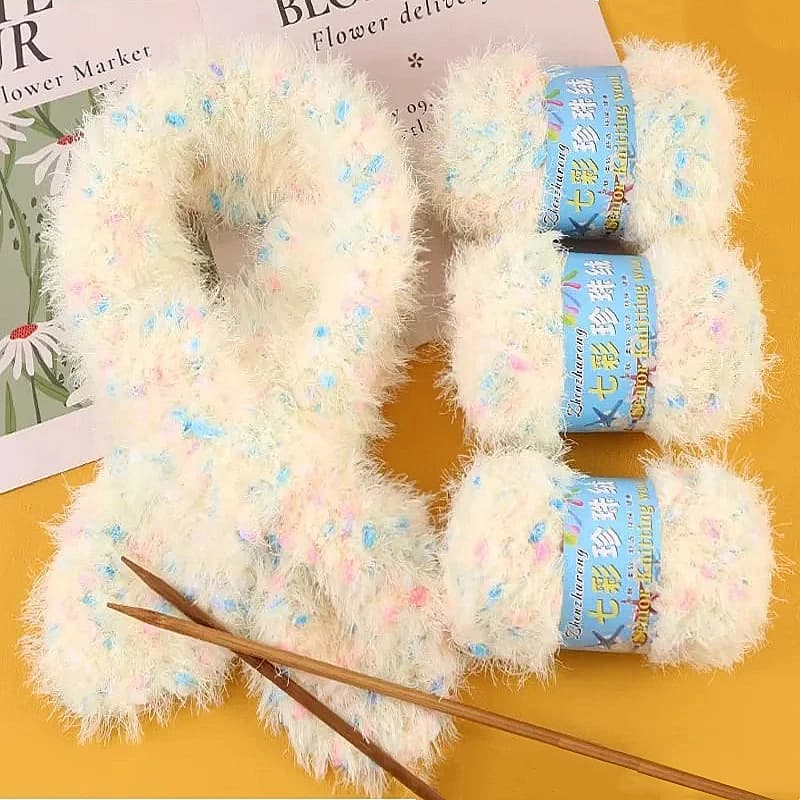 50g Phoenix Down Yarn, filato di pelliccia imitazione pile corallo, velluto di visone a pelo lungo, sciarpa tessuta a mano, cappello con orecchie di gatto filo di fagiolo arcobaleno