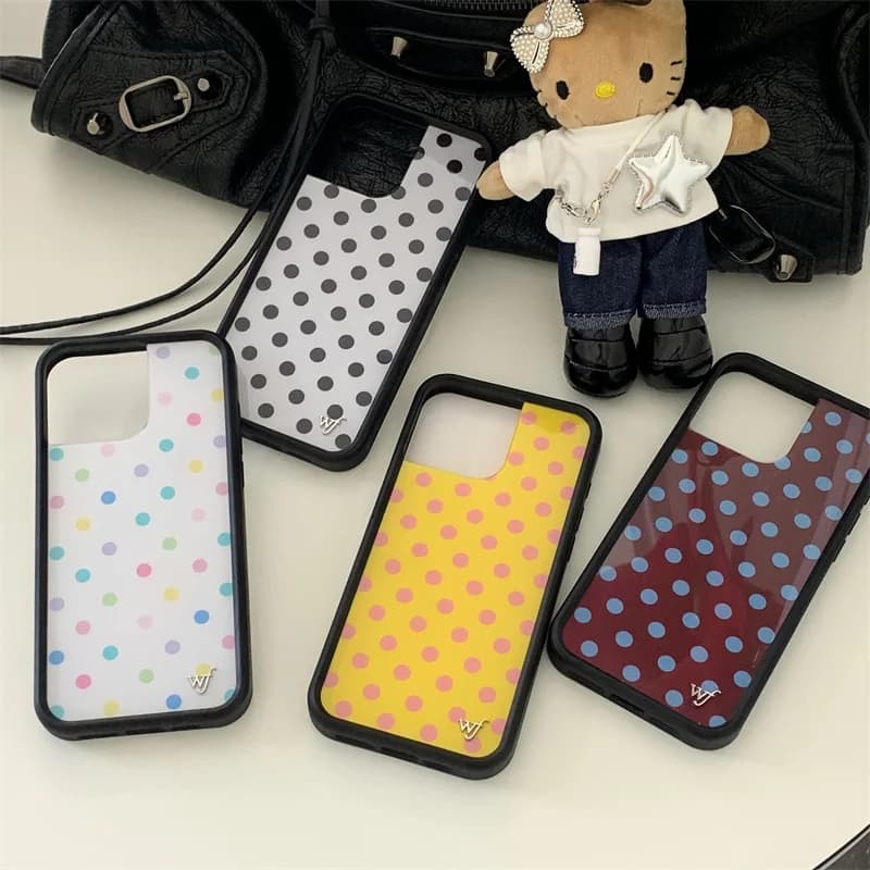 Fashion Wlidflower carino custodia per telefono a pois per iPhone 12 13 14 15 16 17 Pro Max WF Nero bianco marrone Punto d'onda Copertura inferiore