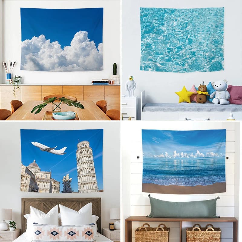 VIKAMA Ins Aesthetic Travel Landscape Wall Tapestry Scenic View Print Wall Hanging for Bedroom Dormitory Home Decor