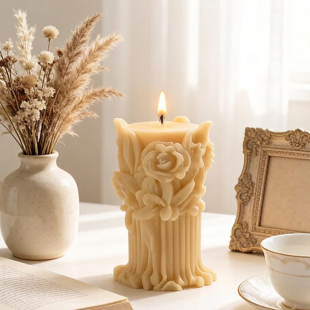 3D Valentine Rose Bouquet Basket Pillar Candle Silicone Mold DIY for Soap Plaster Resin Handmade Craft Home Decor Gift