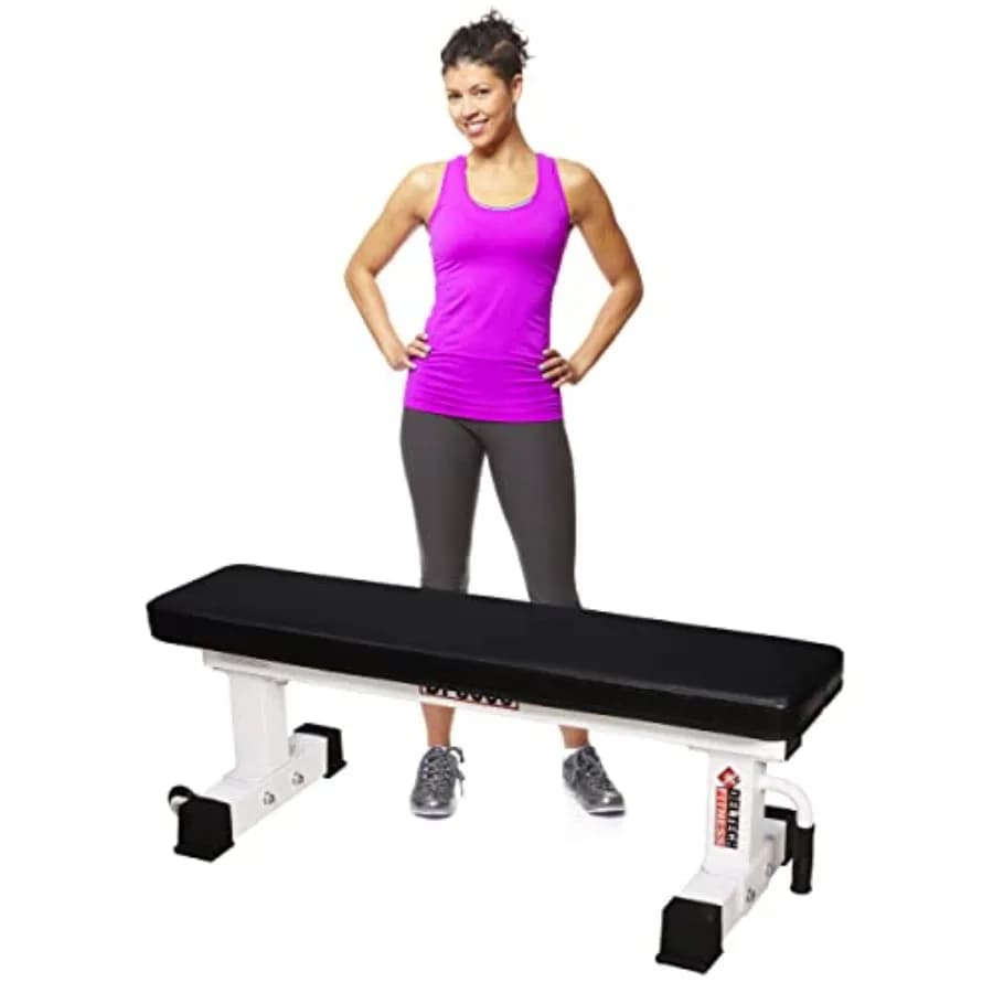 Flat bench for Exercises DF8000 Heavy Duty 1000 LBS, White, Fitness Station for Strength Training and with Manubri