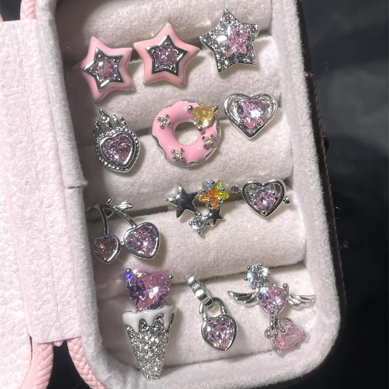 1 pcs zircone pink silver drop enamel Color316L stainless steel ear bone nail for women Y2K cute small earrings BodyPuncture