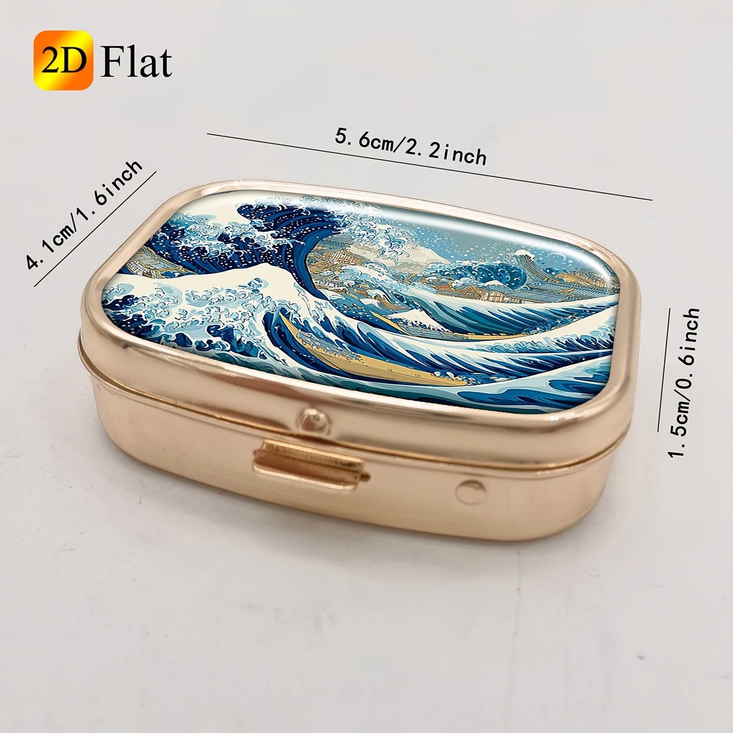 2D Wave-Inspired Japanese-Style Landscape Portable Pill Box, Storage Box for Vitamins, Fish Oil, and Health Supplements, Small Travel Container for Daily Use