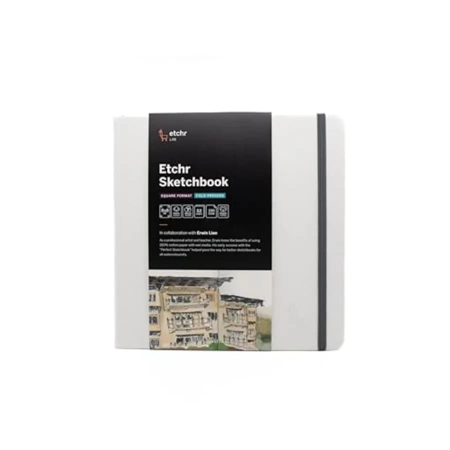 Sketchbook 8" Square - Cold Press Mixed Media 100% Cotton - Hardcover Sketchbook 8"x8 with 52 Pages