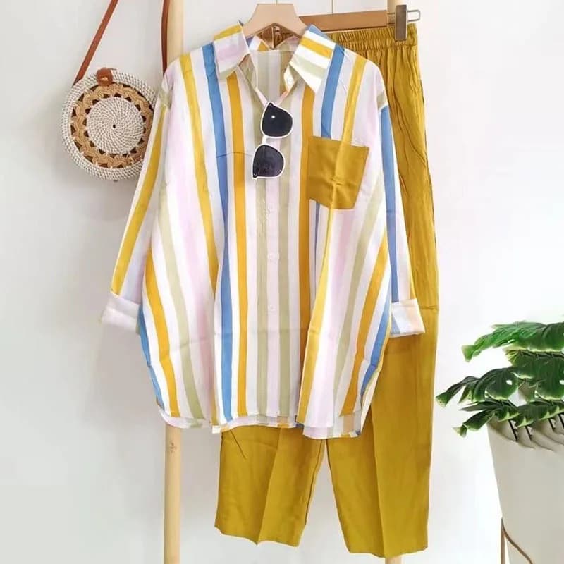 Elegant Casual Striped Long Sleeve Sportswear Set Spring Summer Fashion Age-Defying Women's Leisure Commute Outfit