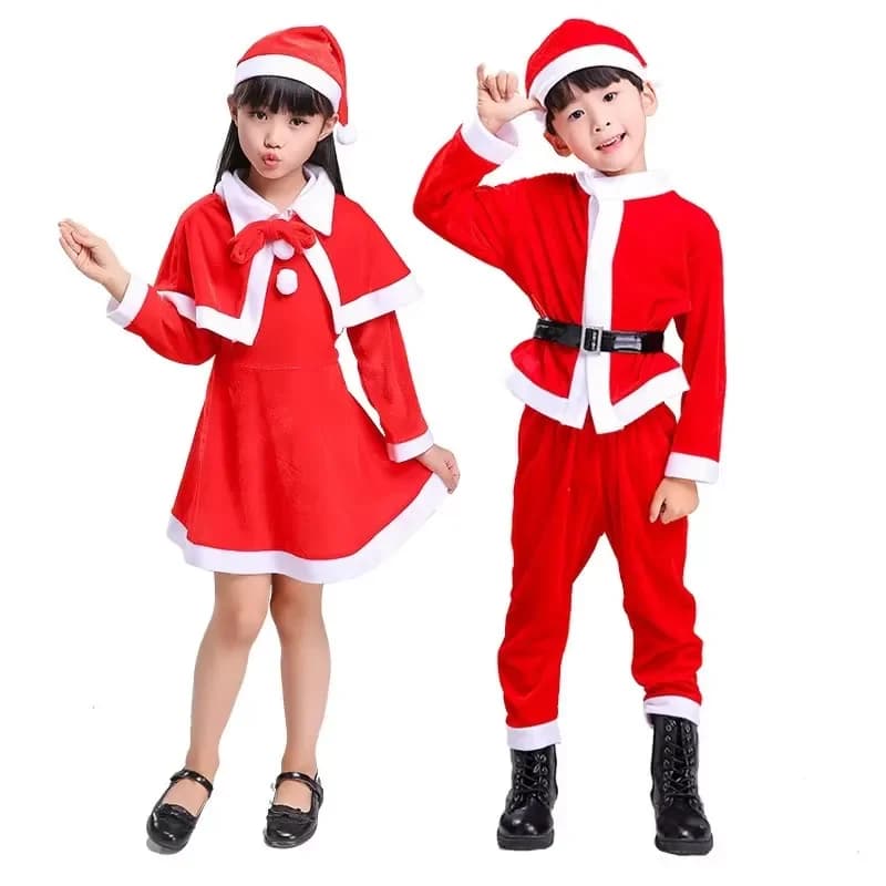 Gioca ai costumi per bambini di Babbo Natale, costumi per feste di carnevale di Natale, moda maschile e femminile, costumi natalizi rossi