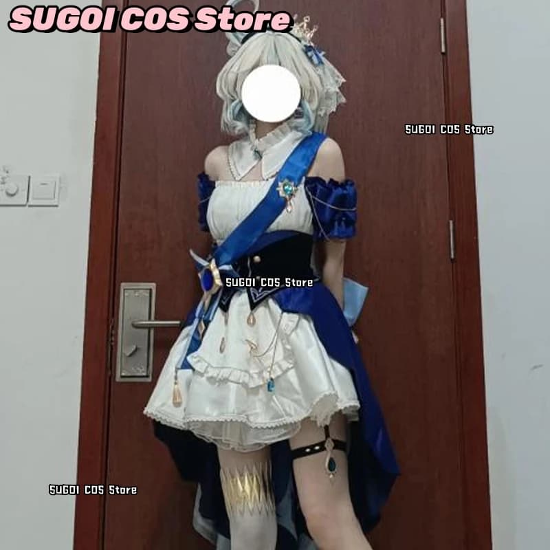 CR6.23*Genshin Impact Furina Fanmade Blueberry Bubble Drink Wo Dimensional Anime Cosplay Costume Halloween Party Party Cosplay