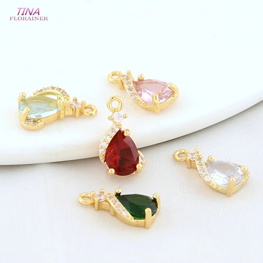 9*14MM 18K Gold Color Brass with Zircon Drop Charms Pendants Necklace Earrings Jewelry Making Supplies Accessories