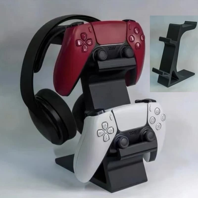 Supporto 3-in-1 per Controller PS5 da Scrivania con Porta Cuffie, Organizzatore Gaming per 2 Gamepad e 1 Cuffia, Dock Desktop Non Ricaricabile