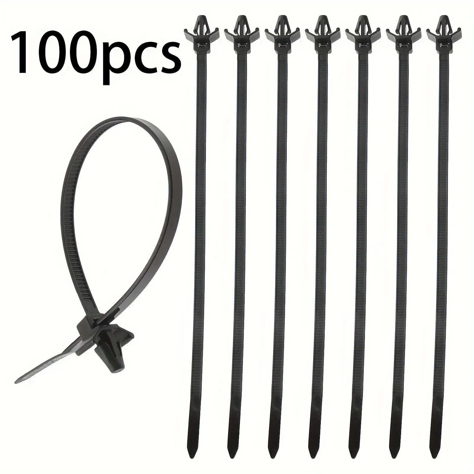 100pcs Push Mount Winged Chassis Cable Ties for Homehold Construction Industry Electronic Industry Auto Cable Wire Nylon Black