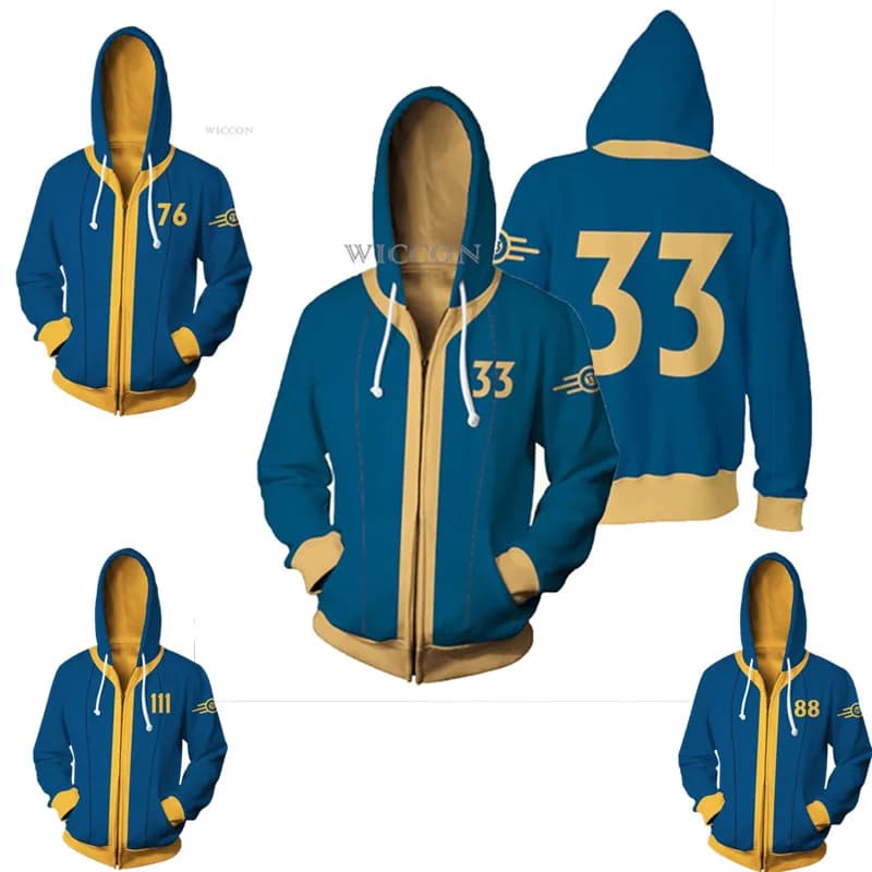 Game Nate Nora Cosplay Costume Hoodie Sole Survivor Vault 11 33 Shelter Zip Up 3D Print Jacket Sweatshirt Street Coat