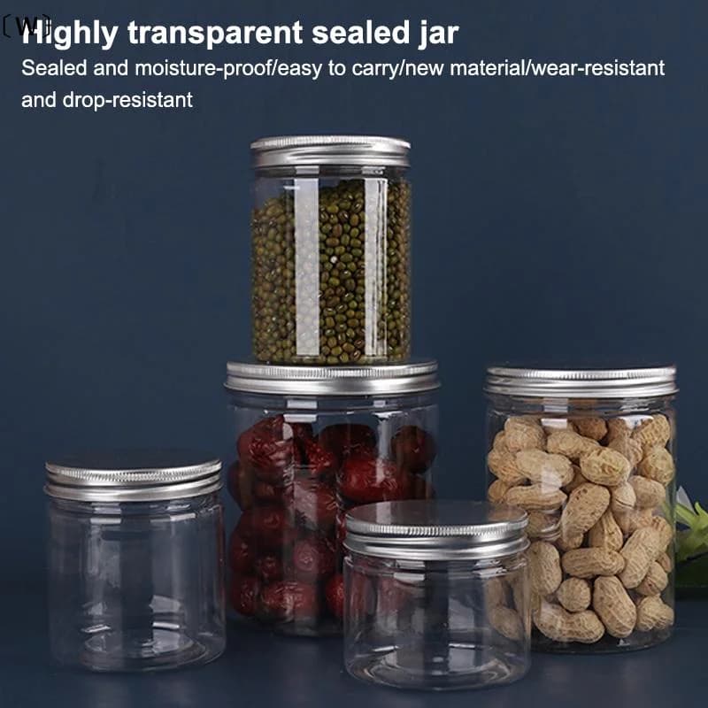 〔W〕Aluminum Packing Bottle PET Clear Empty Seal Bottle Circular Bucket Storage Biscuit Jar Food Grade Sealed Cans Tank Container