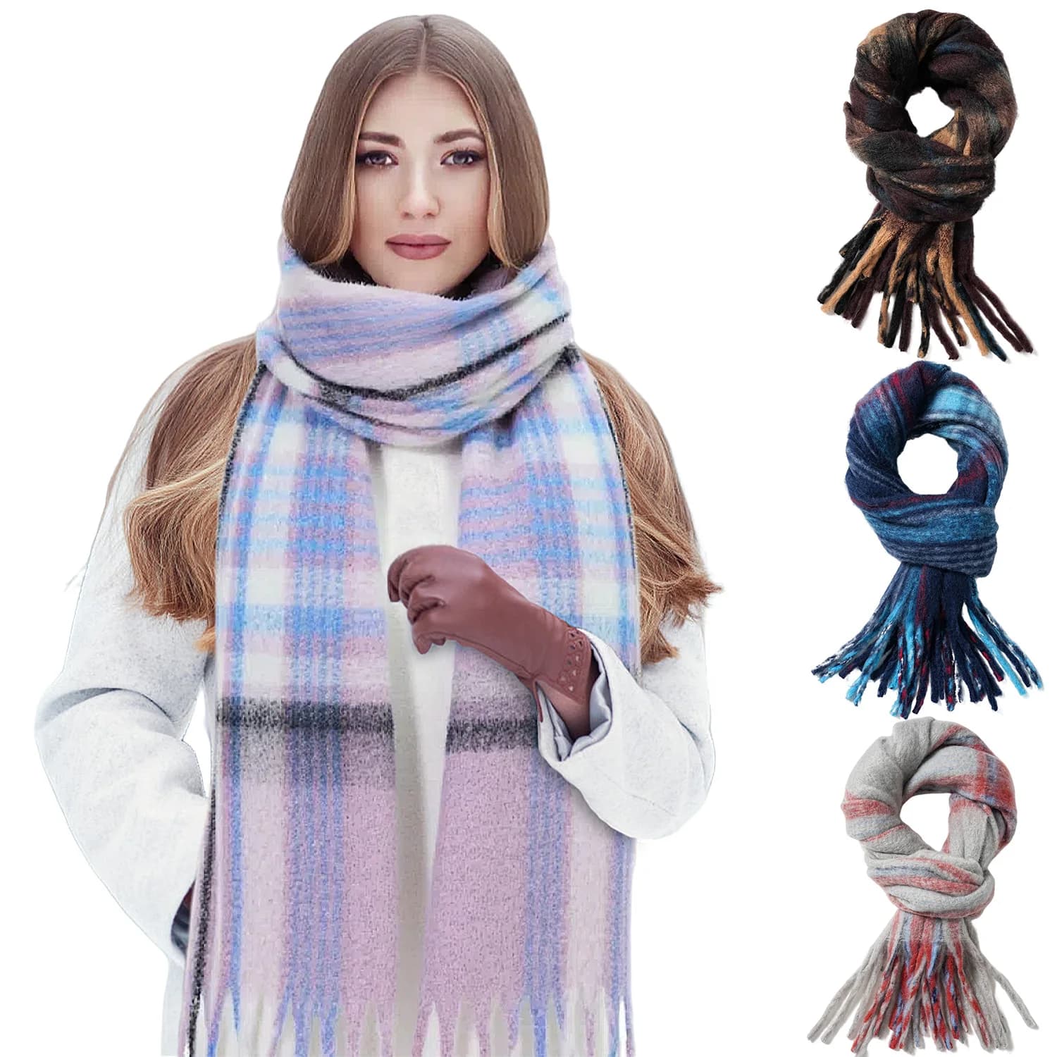 Sciarpa scozzese calda ispessita Sciarpa grande con nappa da donna Autunno Inverno Sciarpa circolare colorata verde nuovo stile