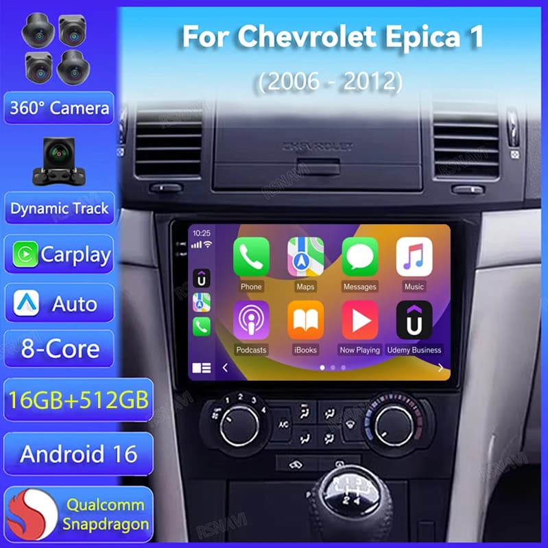 Autoradio Android 16 per Chevrolet Epica 1 2006 2007 2008 - 2012 con Carplay, GPS, Telecamera 360, Video, Navigazione 2Din e Lettore Stereo