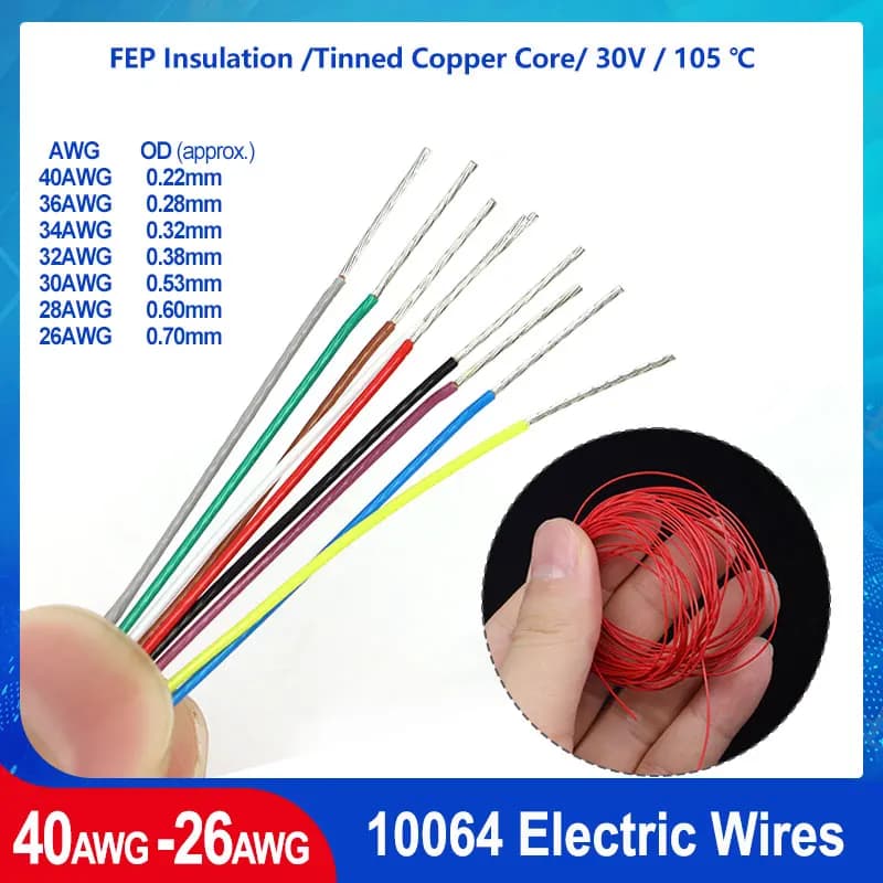 50/100/500M 10064 FEP Micro Filo Fine 40 36 34 32 30 28 26AWG Buona Conducibilità Ultra Fine FAI DA TE Saldatura Cavo di Rame Stagnato
