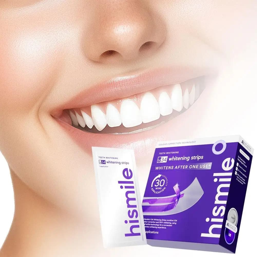 Purple whitening strips – Professional tooth whitening kit, stains removal and sensitivity relief, quick treatment in 30 minutes