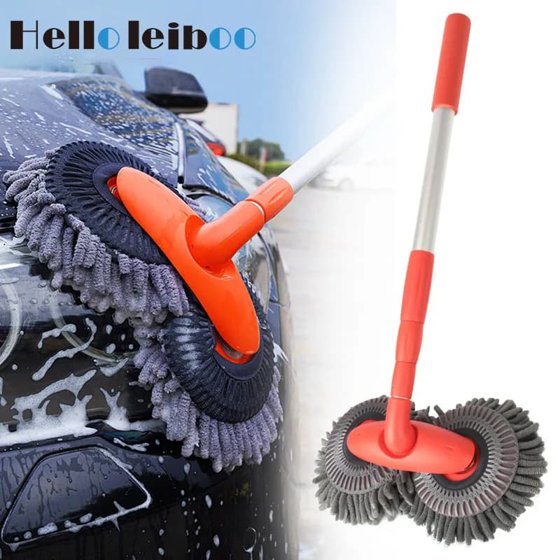 LEIBOO spazzola per la pulizia dell'auto rondella Mop spazzola in ciniglia doppia testina per la pulizia della finestra del tetto Mop per lavaggio telescopico a tre sezioni