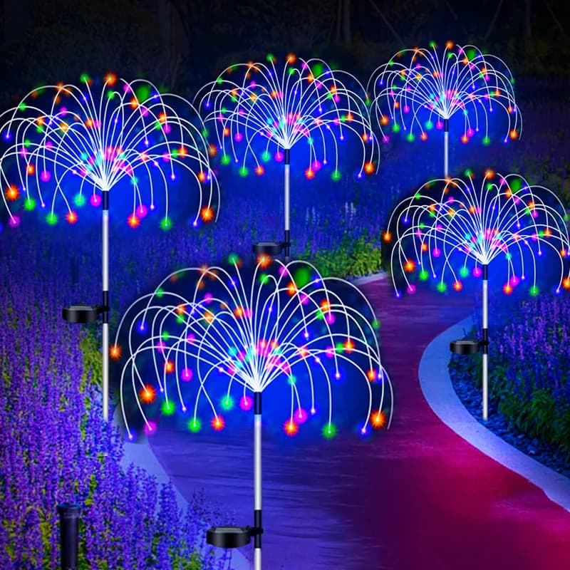 Luci da fata per fuochi d'artificio a LED solari per esterni Decorazione da giardino impermeabile Lampada da percorso per prato Luce esterna ad energia solare