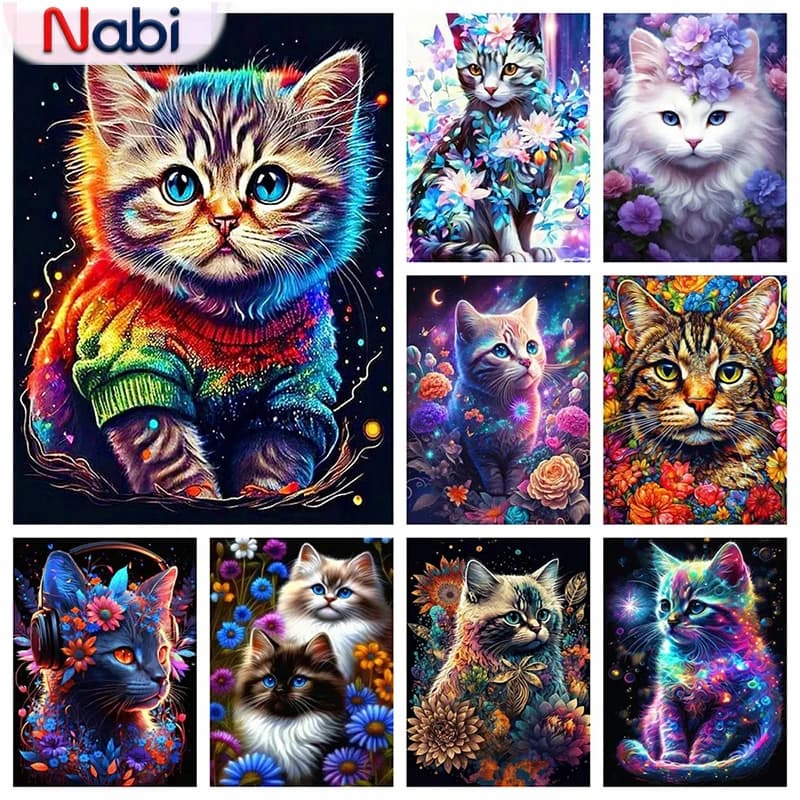 Nabi 5D Cat Full Dirll Art Colorful Diamond Painting Animal New arrival Mosaic Flower kits Embroidery Picture Acrylic Child Gift