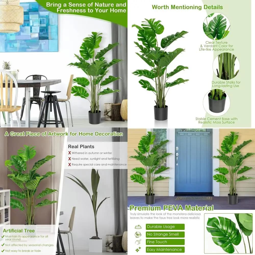 Pianta di Monstera Deliciosa in Vaso con 15 Foglie Folte, Ideale per Arredamento Interno ed Esterno di Casa e Ufficio