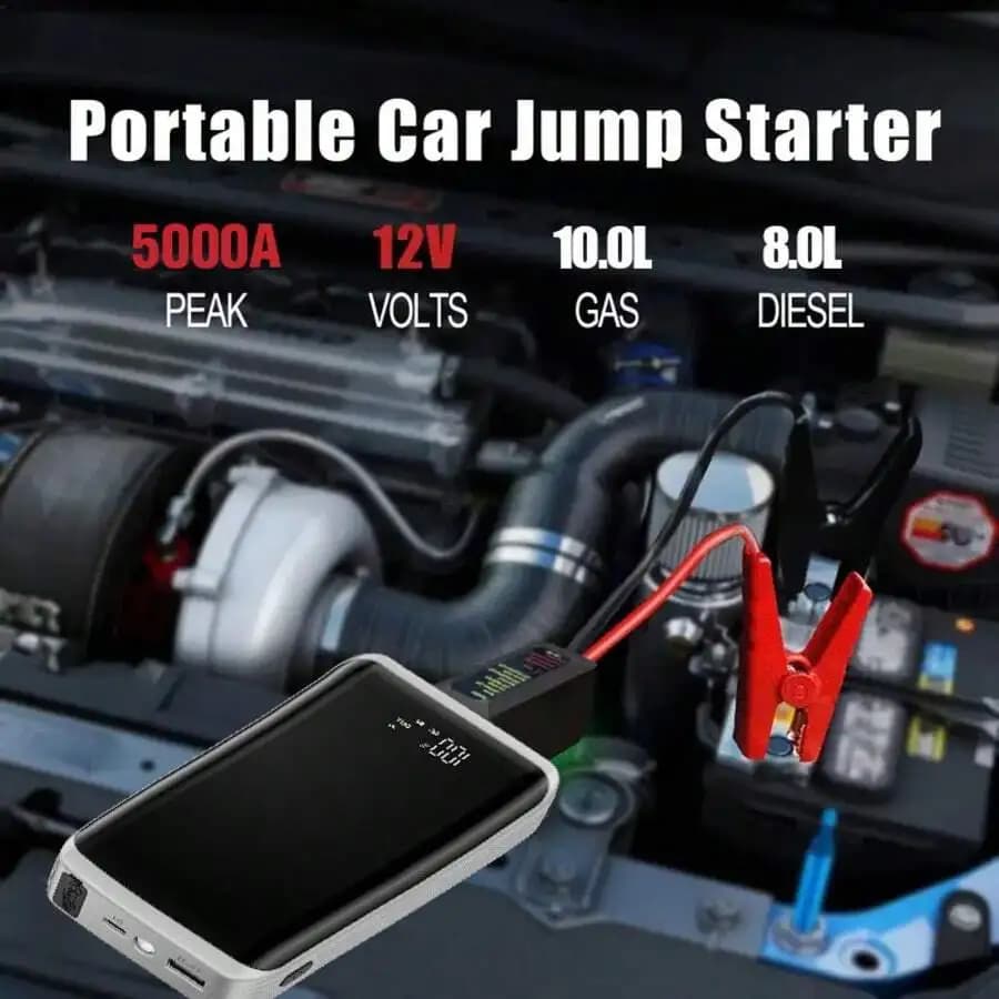 Avviatore di emergenza portatile per auto 5000A Peak 12V per veicoli a benzina con torcia a LED USB