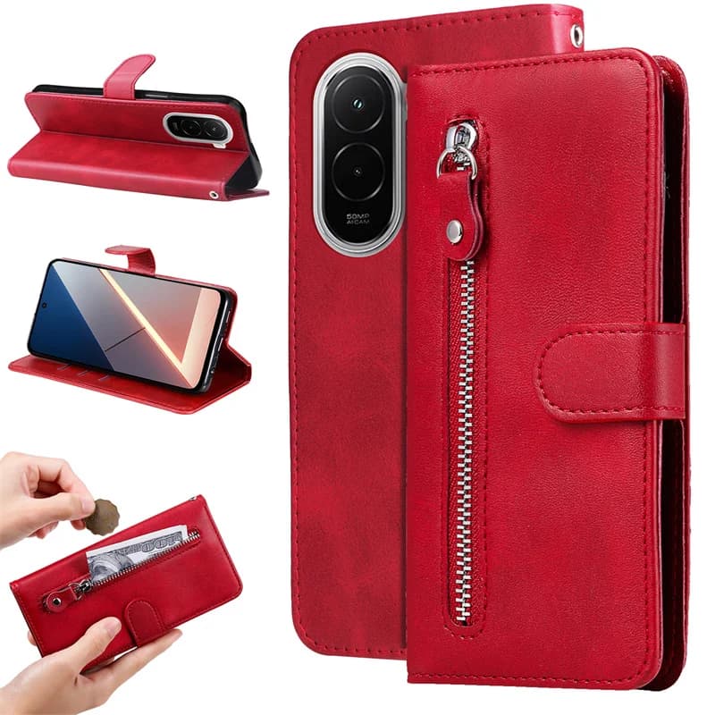 Capa PocoM74G Custodia in pelle con cerniera per Xiaomi Poco M7 4G Custodia con slot per schede Portafoglio Cover per telefono per Xiaomi Poco M7 4G Coque Etui