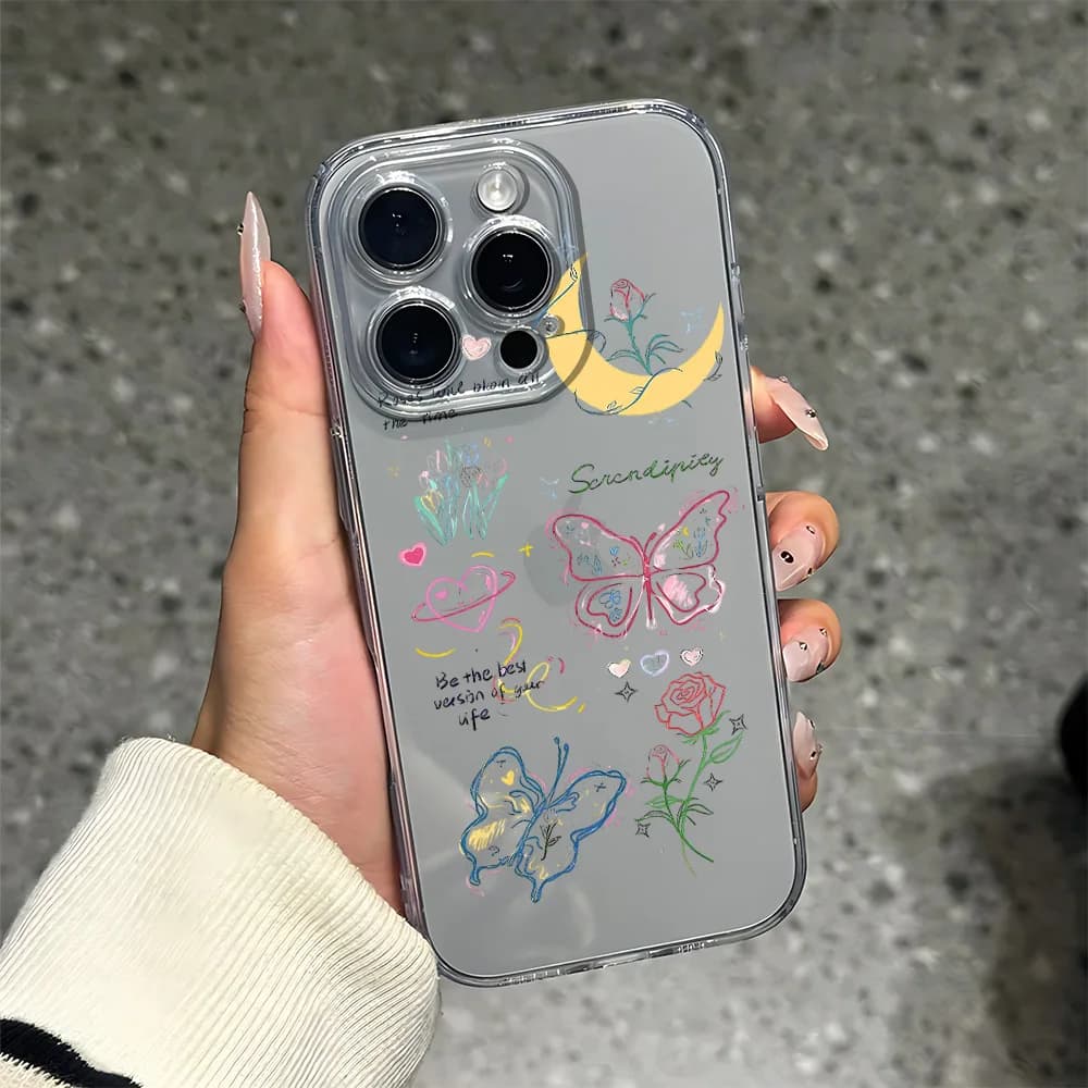 Luna, Farfalla Rosa Cassa Del Telefono Del Silicone per IPhone 17 16 15 14 13 12 11 Pro Xs Max Air Mini 7 8 6 6s Plus SE 2020 2022 Copertura