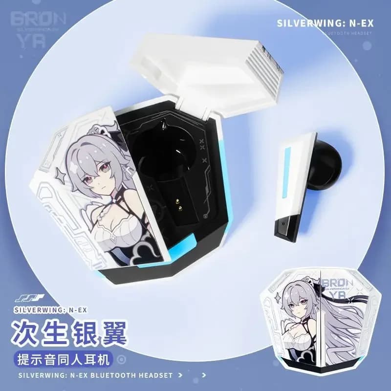Auricolari Wireless Personalizzati Bronya Silverwing Honkai Impact 3, Bluetooth 5.3, Cuffie da Gaming HiFi con Cancellazione Attiva del Rumore, Regalo